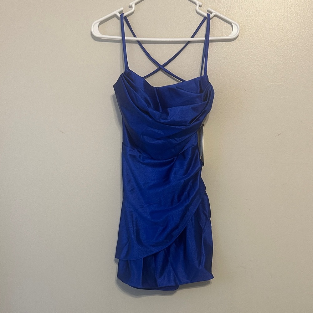 Chic Royal Blue Mini Dress with Spaghetti Straps